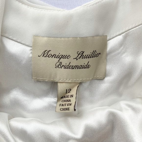 - MONIQUE LHUILLIER BRIDESMAID WHITE CHIFFON SLEEVELESS BRIDAL WEDDING DRE… - Picture 6 of 11